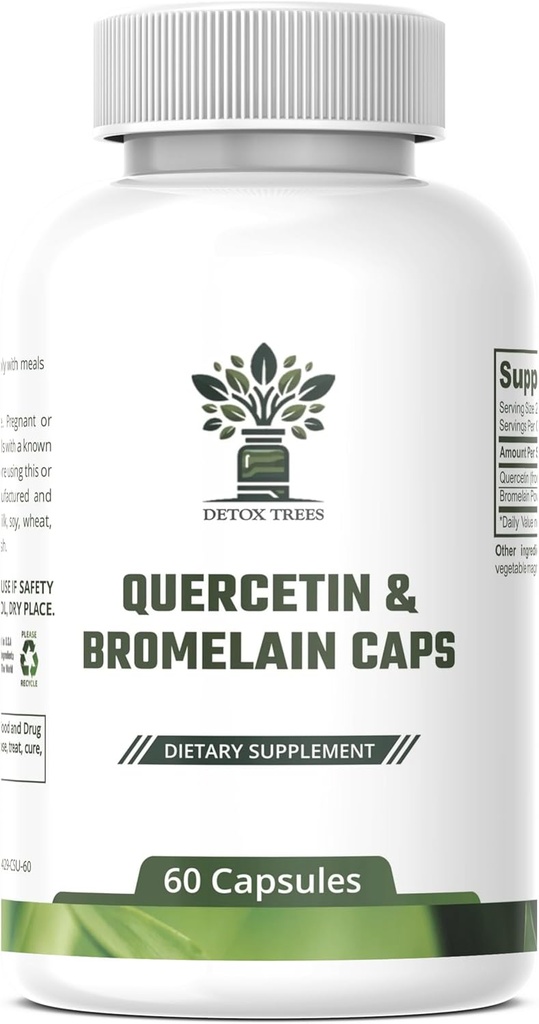 1000mg Quercetin, 200mg Bromelain Complex - Immune Support, Seasonal Allergy & Respiratory Health Supplement - טבעוני, non-GMO, 60 קפסולות