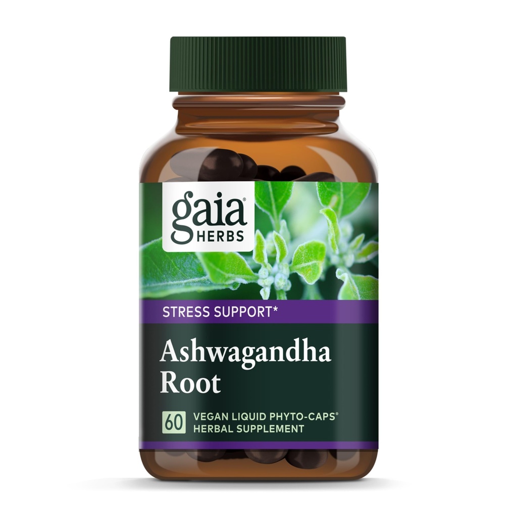 גאיה Herbs Ashwagandha Root - Made with Organic Ashwagandha Root כדי לעזור לתמוך תגובה בריאה ללחץ, מערכת החיסון, ושינה שקטה - 60 Vegan נוזל Phyto-Capsules (30 ימים אספקה)