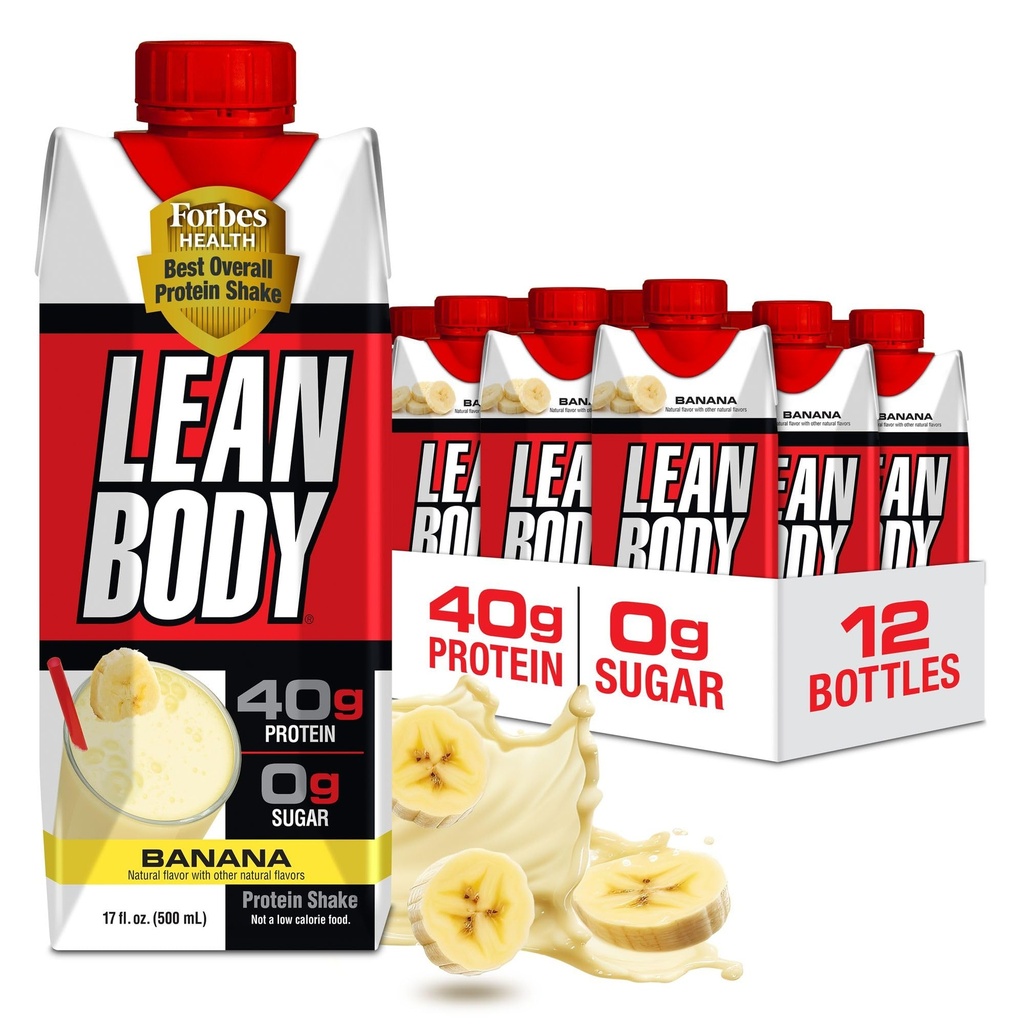 Lean Body Ready-to-Drink בננה Shake, 40g חלבון, Whey Bell, 0 Sugar, Gluten Free, 22 ויטמינים ומינרלים, 17 Ounce (Recyclable Carton & Lid - Pack of 12) LABRADA