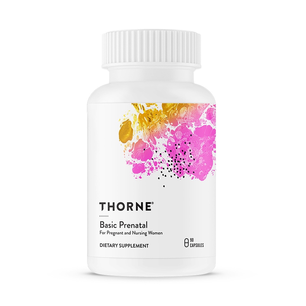 THORNE - Basic Prenatal - Well-Researched Folate Multi עבור נשים בהריון וסיעוד כולל 18 ויטמינים ומינרלים, Plus Choline - Gluten, Milk & Soy-Free - 90 קפסולות - 30 משרתים