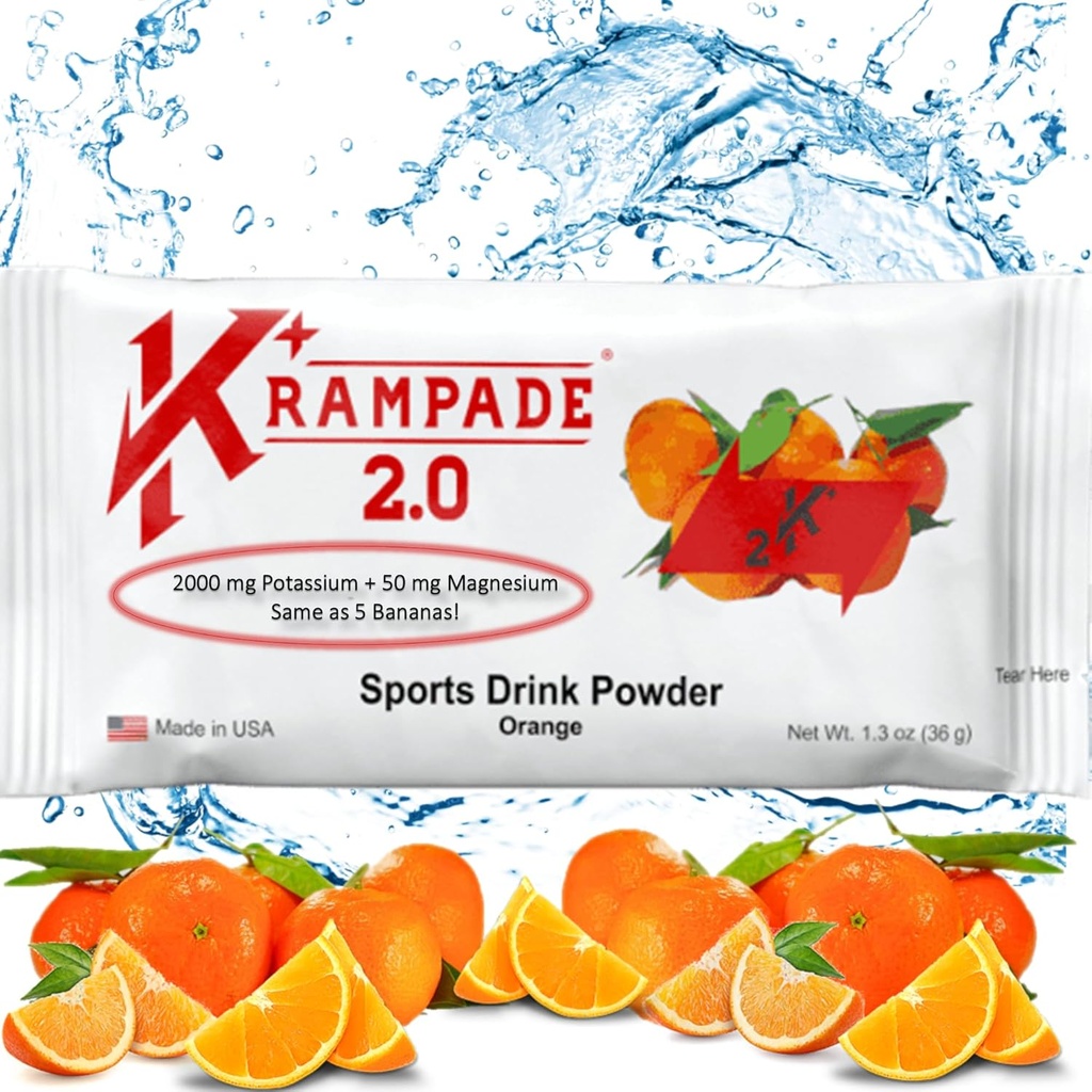 Krampade Potassium Magnesium תוסף אבקה אלקטרוליטים 50 מ"ג + 2000 מ"ג K, >2X יותר מאשר קוקוס מים | Cramp הקלה