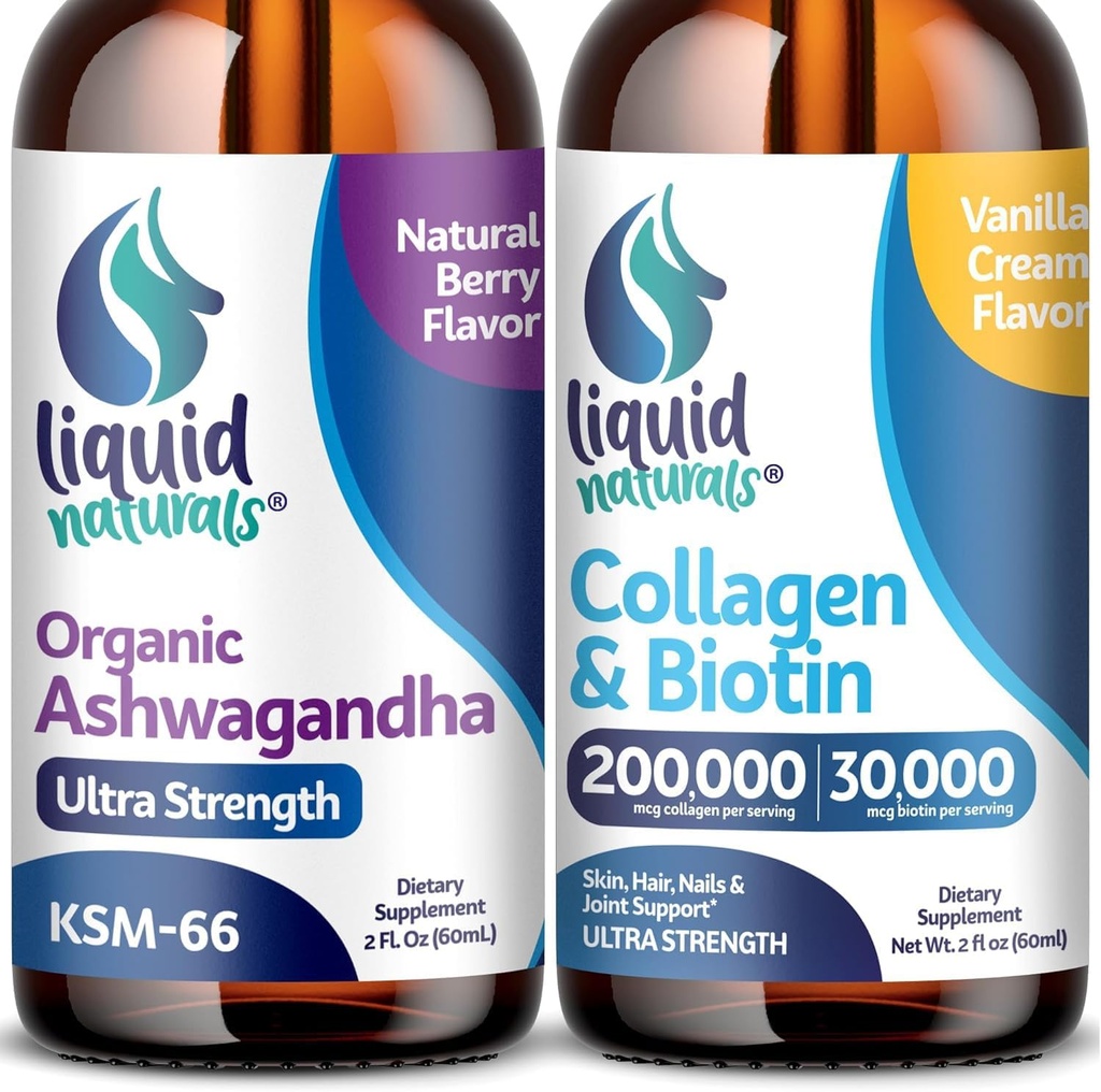 Liquid Collagen, 2 Fl. Oz Ultra-Strength Liquid Collagen for Women, Vitamin B7 Collagen Peptides, Biotin and Collagen Supplements │ Ashwagandha Drops - 2000mg - 6X Stronger Than Pills and Capsules, As