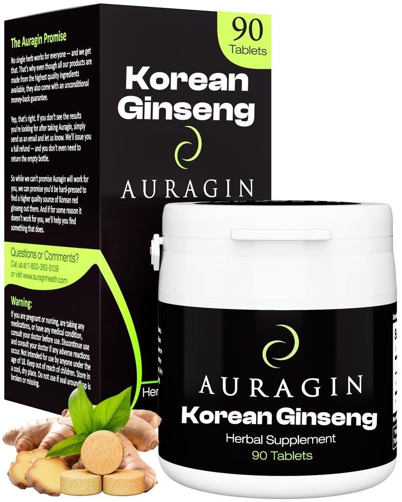 Auragin® Authentic Korean Red גינזנג - Made in קוריאה - 6 שנים Roots - No Additives or Another Ingredients - 100% Red Panax גינזנג בכל Tablet