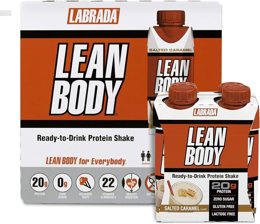 LABRADA NUTRITION - Lean Body RTD Whey Protein Shake, Convenient On- The-Go Meal החלפת Shake for Men & Women, 20 גרם של חלבון - Zero Sugar, Lactose & Gluten חינם, Salted קארמל (Pack של 16)