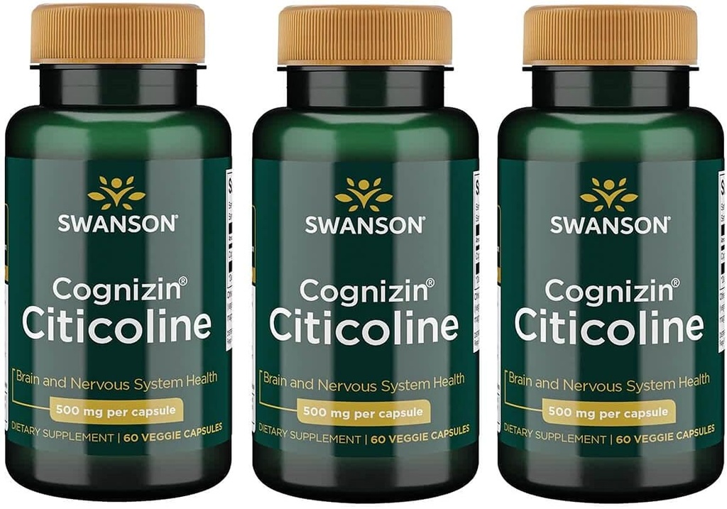 Swanson Cognizin Citicoline 1,000 מיליגרם 60 ואג קפסולות (3 Pack)