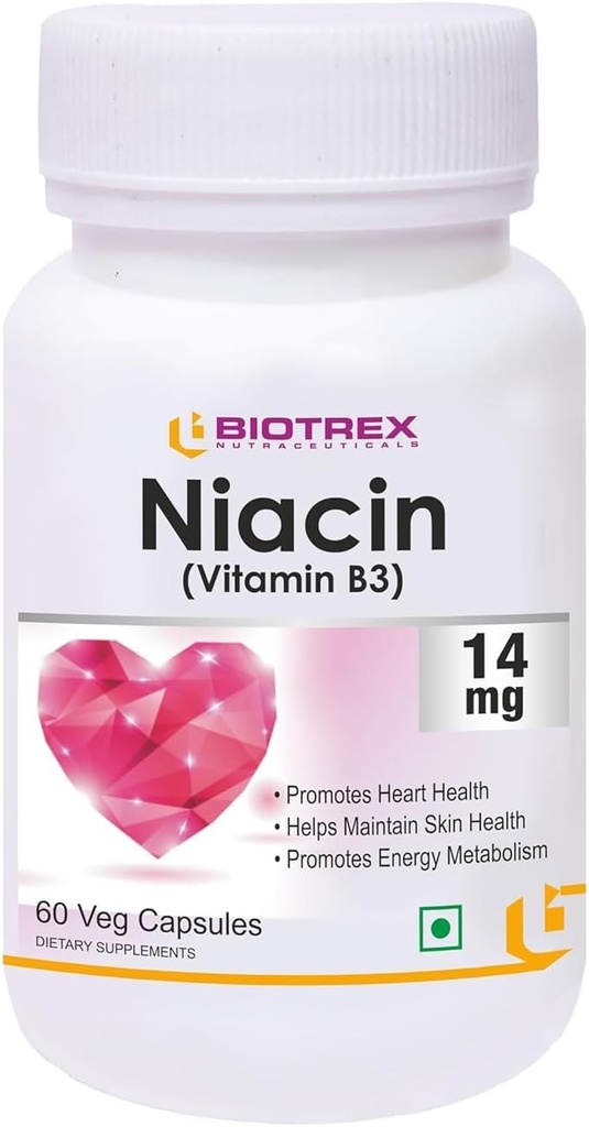 Generic Rise Niacin 14mg ויטמין B3 עם Inositol 50 מ"ג תוספת - 60 ואג קפסולות, Nautral