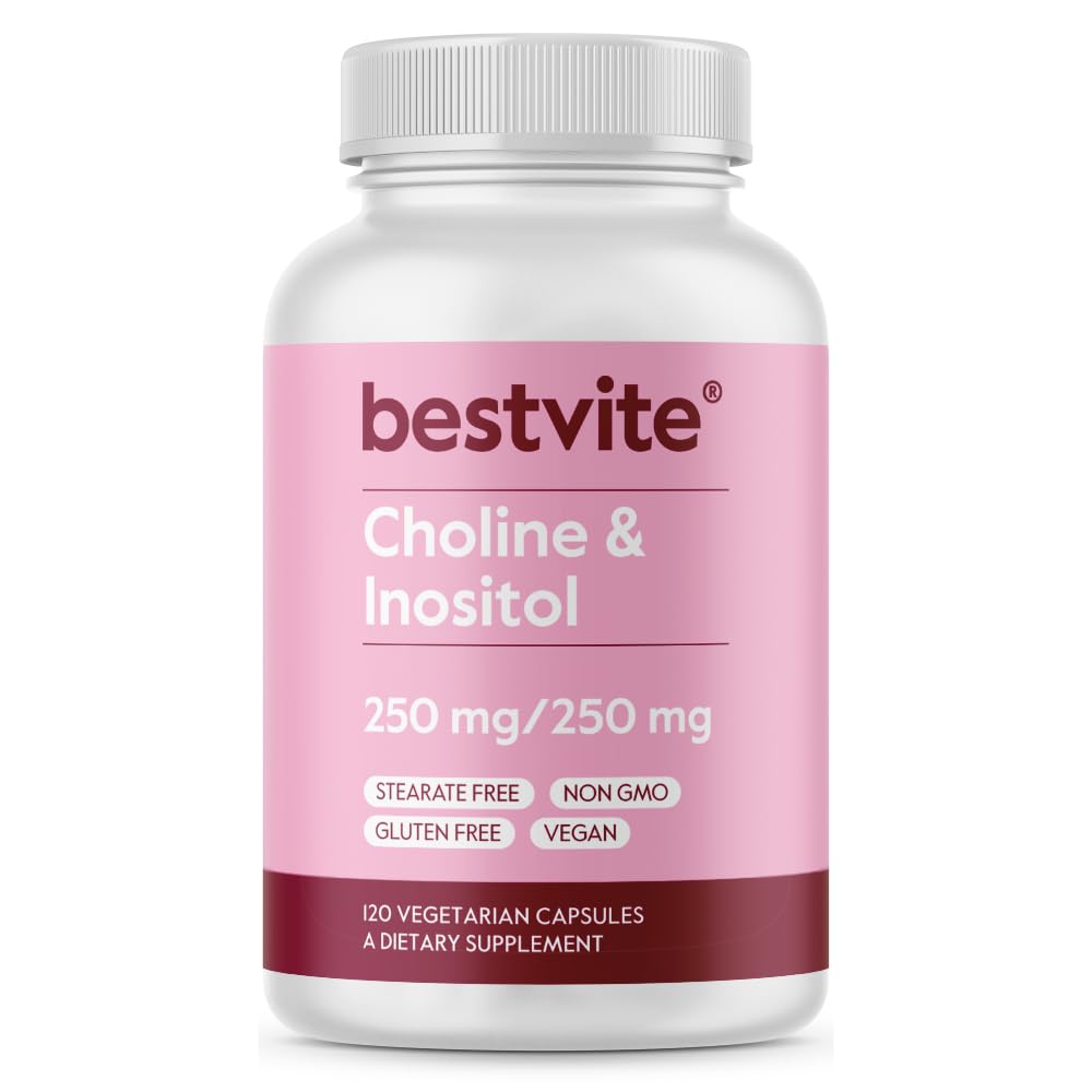 BestVITE Choline Inositol 500 מ"ג (120 קפסולות צמחוניות) - No Stearates - No Fillers - No Dicalcium Phosphate - טבעוני - Non GMO - Gluten FreeFree