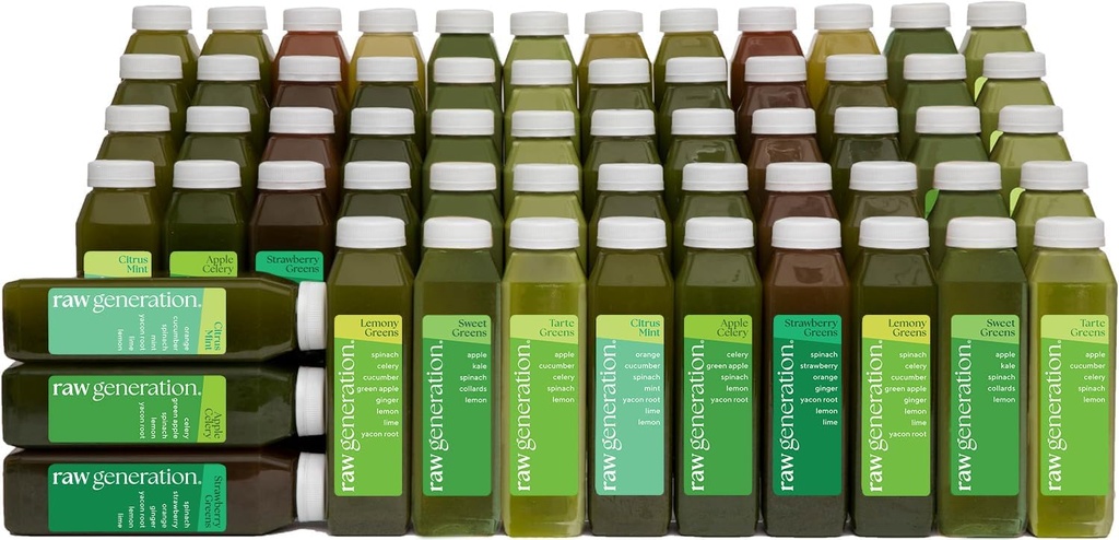 Raw Generation Deep Detox ניקויse - 10Day Juicese עם פחות סוכר לירידה במשקל, אנרגיה, Clearer Skin & Gut בריאות - 16 צ'ורופיל-Packed Juices to Detox Your Body and איפוס הדיאטה שלך (Assortment May Vary)