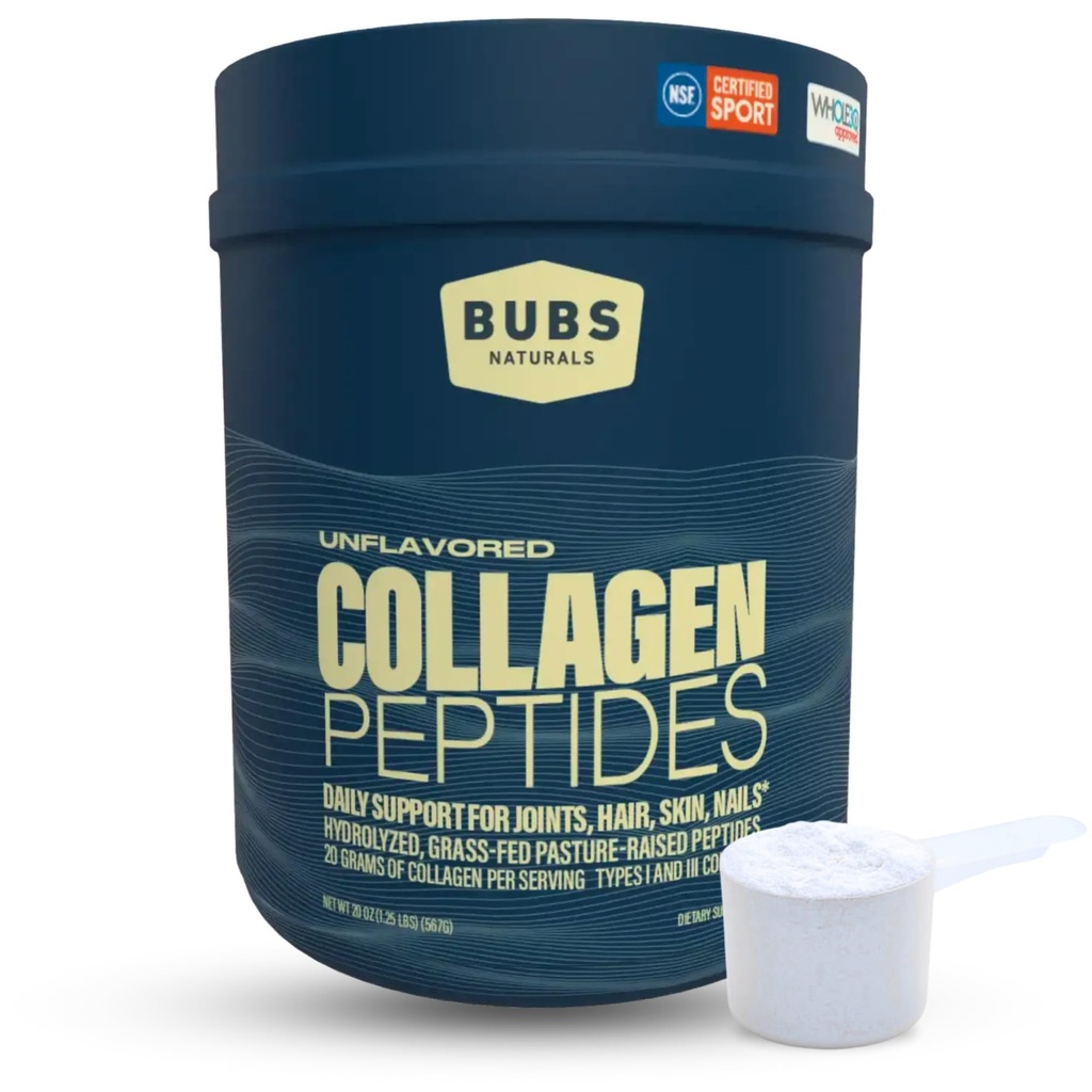 BUBS Naturals Collagen Peptides אבקת, Collagen for Women & Men, hydrolyzed Peptides, Unflavored Pasture הרים את Grass פד, Paleo Keto Friendly, תומך שיער עור ובריאות משותפת (20 oz) 28 משרתים