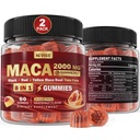 2 Pack Sugar Free Maca Root Gummies 2000 מ"ג עם Ashwagandha, Tribulus Terrestris, Rhodiola, Panax גינזנג, L Arginine & L Tyrosine - אורגני שחור שחור שחור שחור שורש לנשים תמיכה אנרגיה