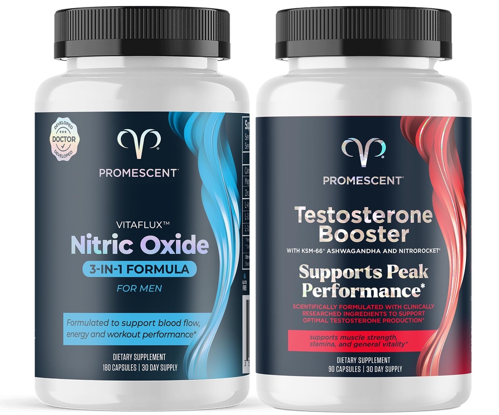 Promescent VitaFLUX Nitric Oxide תוסף, L Arginine l Quality Citrulline תוספי עבור גברים + טסטוסטרון Booster עבור גברים + Tongkat Ali (LongJack), KSM-66 Ashwagandhadha