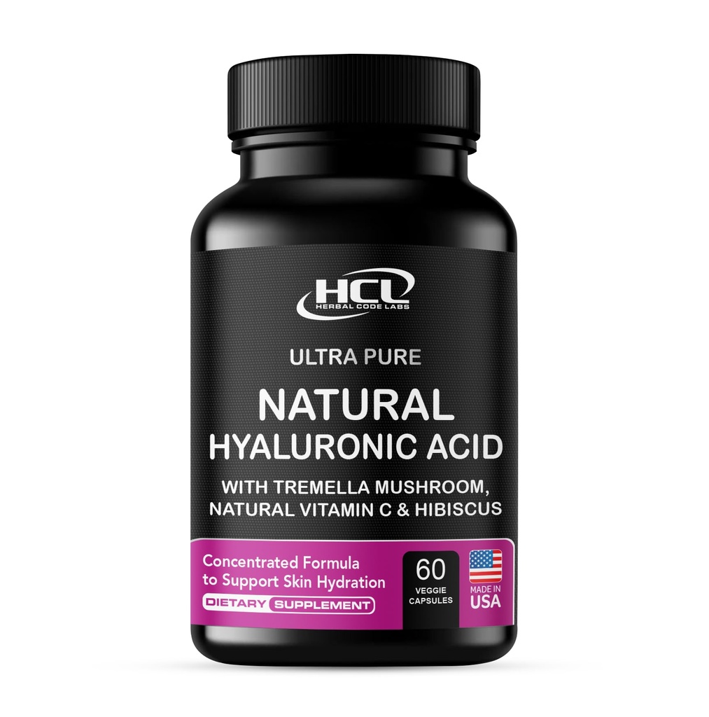 טבעי Hyaluronic Acid תוספת 5X חזק יותר גלולות לחות מ Pure Tremella Mushroom עם ויטמין C & Hibiscus - תוספי העור Anti Wrinkle Dietary כמוסות - ציפורניים שיער ויטמינים