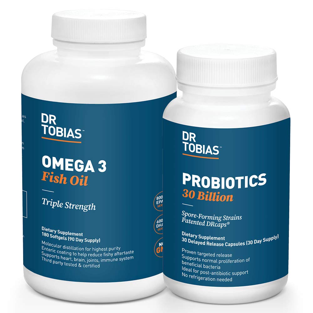Dr. Tobias Probiotics 30 מיליארד ו אומגה 3 שמן דגים (2000 מ"ג) עבור תמיכה תזונתית ובריאות כללית