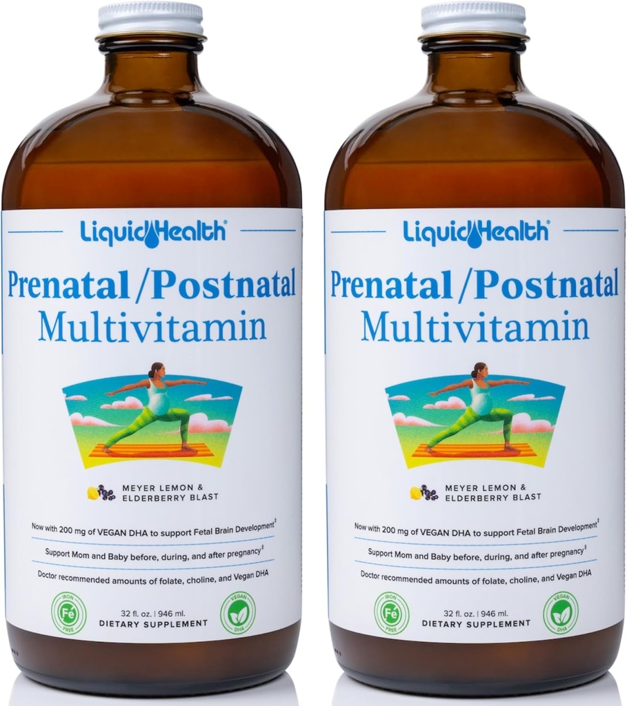 LIQUIDHEALTH Prenatal / postnatal מספר עצום של נשים נוזליות עם Real Folate - Pre & Postnatal ויטמינים לפני, במהלך, לאחר ההריון - מיוצר בארה"ב, טבעוני, סוכר חינם, non-GMO (2 Pack)