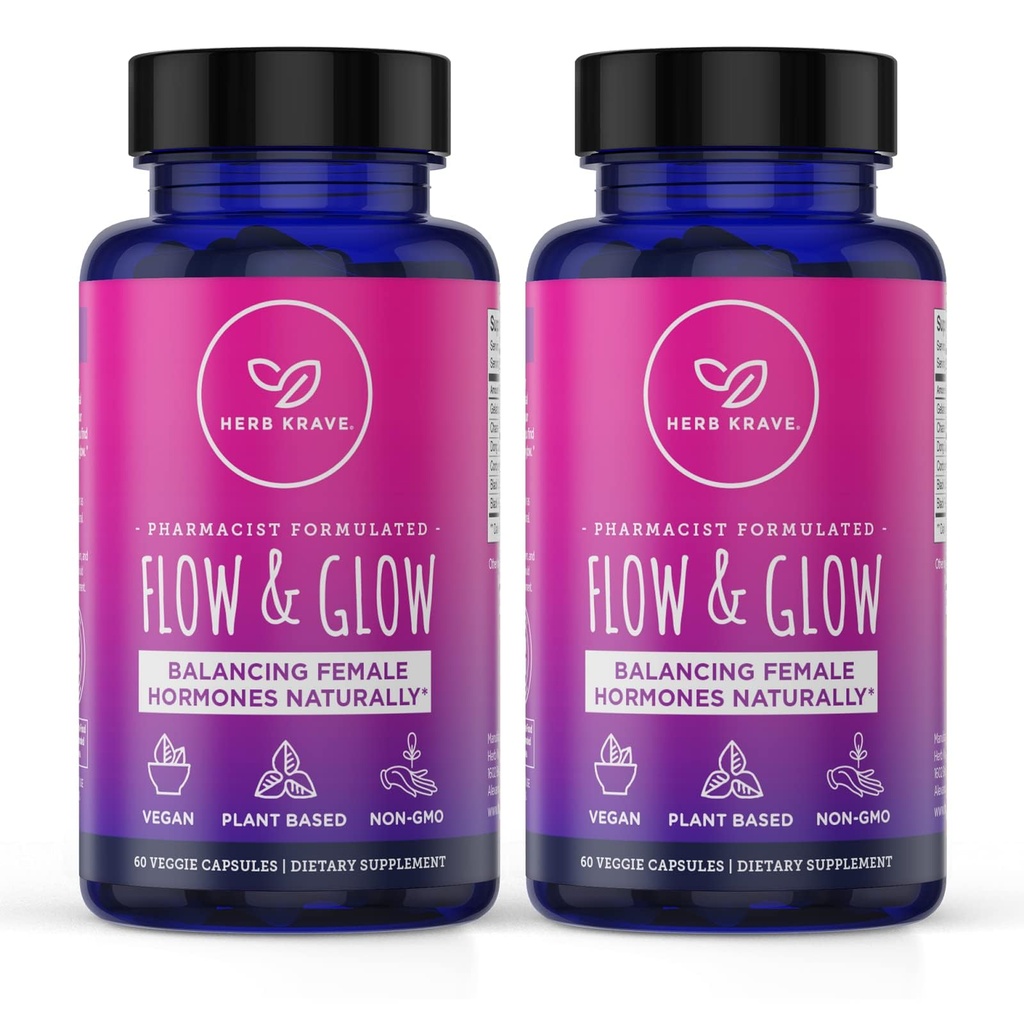 Flow and Glow Natural Balance for Women - PMS & Menopause הקלה עבור Cramps, Mood Swings & Night Sweats with Donq Quai & Black Cohosh for Menopause - 60 קפסולות טבעוניות (2 Pack)