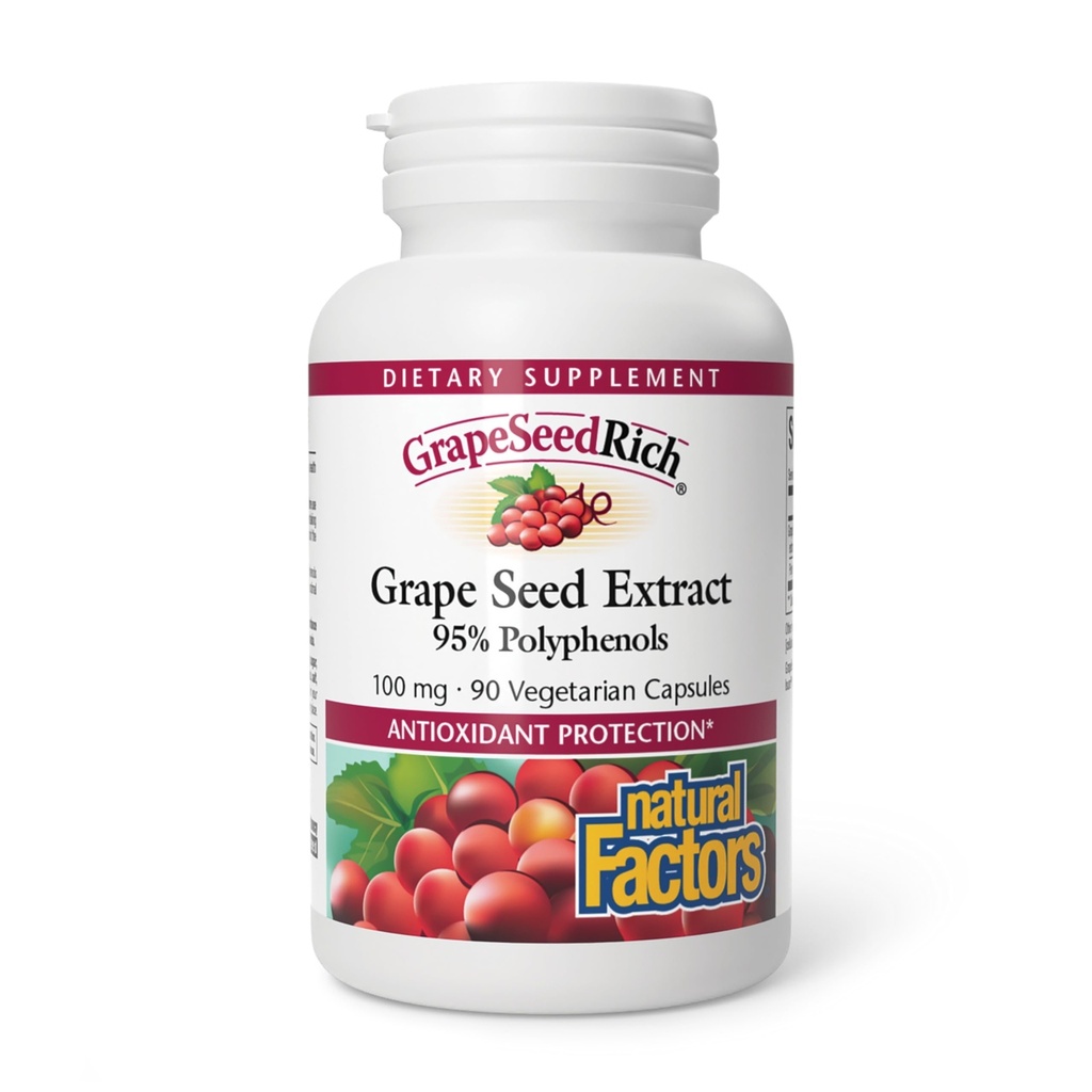 גורמים טבעיים, GrapeSeedRich Grape Seed לחלץ, תמיכה אנטי-חמצן בתגובה דלקתית בריאה, 90 קפסולות