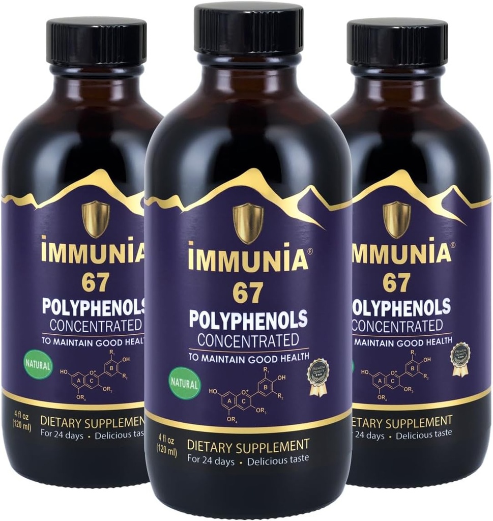 Immunia 67 Polyphenols - Elderberry Concentrate & Antioxidant פירות. Premium Antioxidant תוספת עם 67 Polyphenols (Anthocianins, Quercetin, Resveratrol, וכו ') 24 יום אספקה בבקבוק (3-Pack)