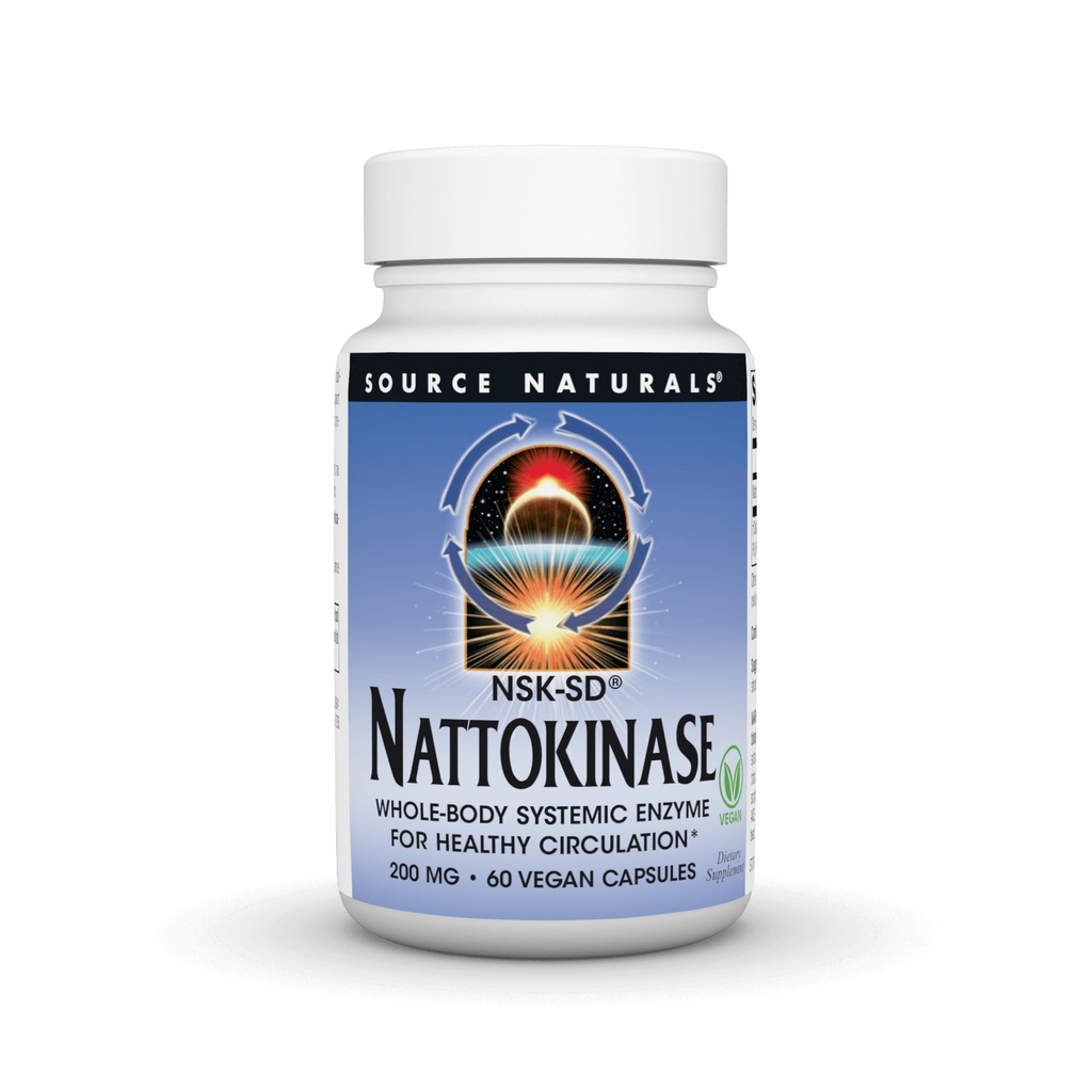 Source Naturals NSK-SD, Nattokinase, Vegetarian Friendly, Whole Body Systemic Enzyme for Healthy Circulation*, 200 mg - 60 Vegetarian Capsules