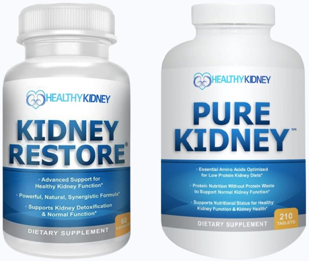 Kidney Recovery & Pure Kidney 2Pack Bundle עבור Kidney ניקוי ותמיכה רמות חלבון עם דיאטת חלבון נמוך