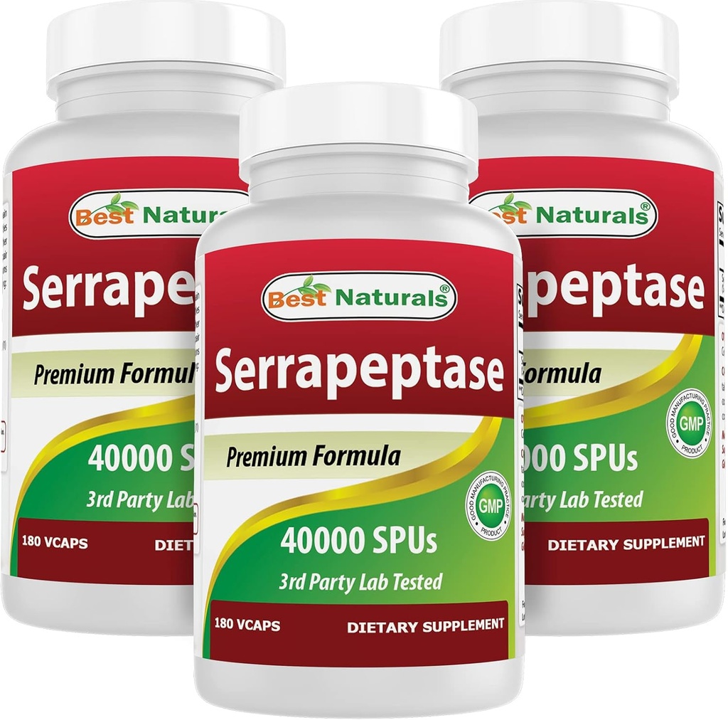 Best Naturals Serrapeptase 40000 SPUs 180 קפסולות (Pack of 3)