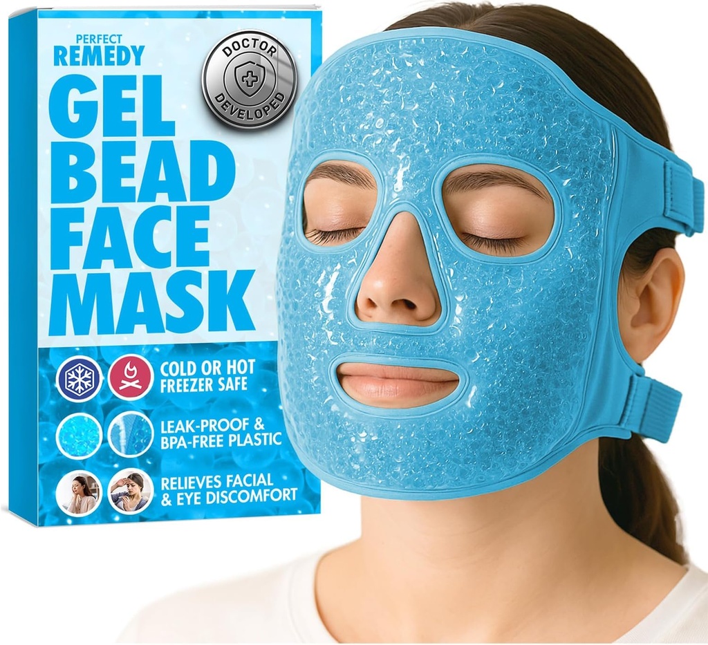 מושלם Face Ice Pack, Reusable Hot & Cold Ice Face Mask, Gel Compress for Helping with Puffy Eyes and Helping in Conditions of Swelling, Surface Spa Cooling Mask for Women and Men (כחול)