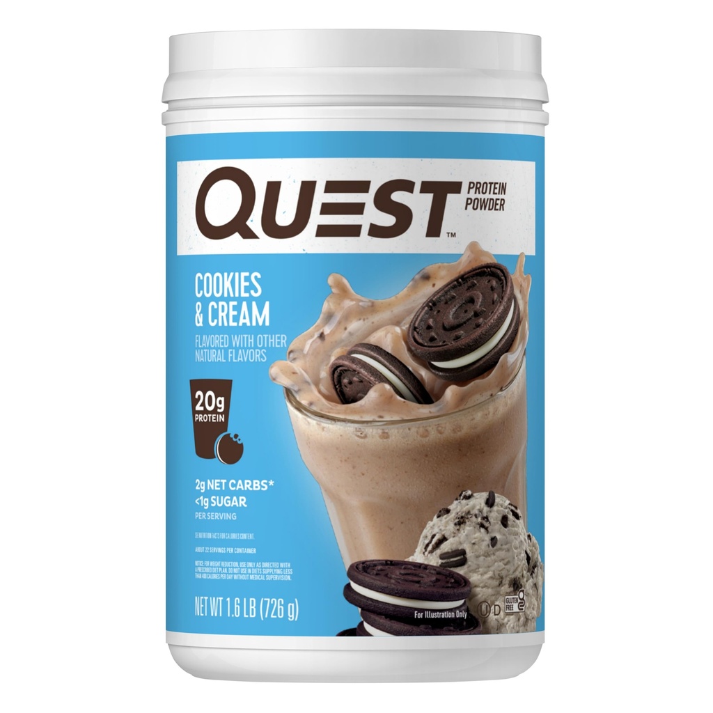 Quest Nutrition Cookies & Cream אבקת חלבון, 20g חלבון, 1g Sugar, Low Carb, גלוטן חינם, 1.6 פאונד, 24 משרתים