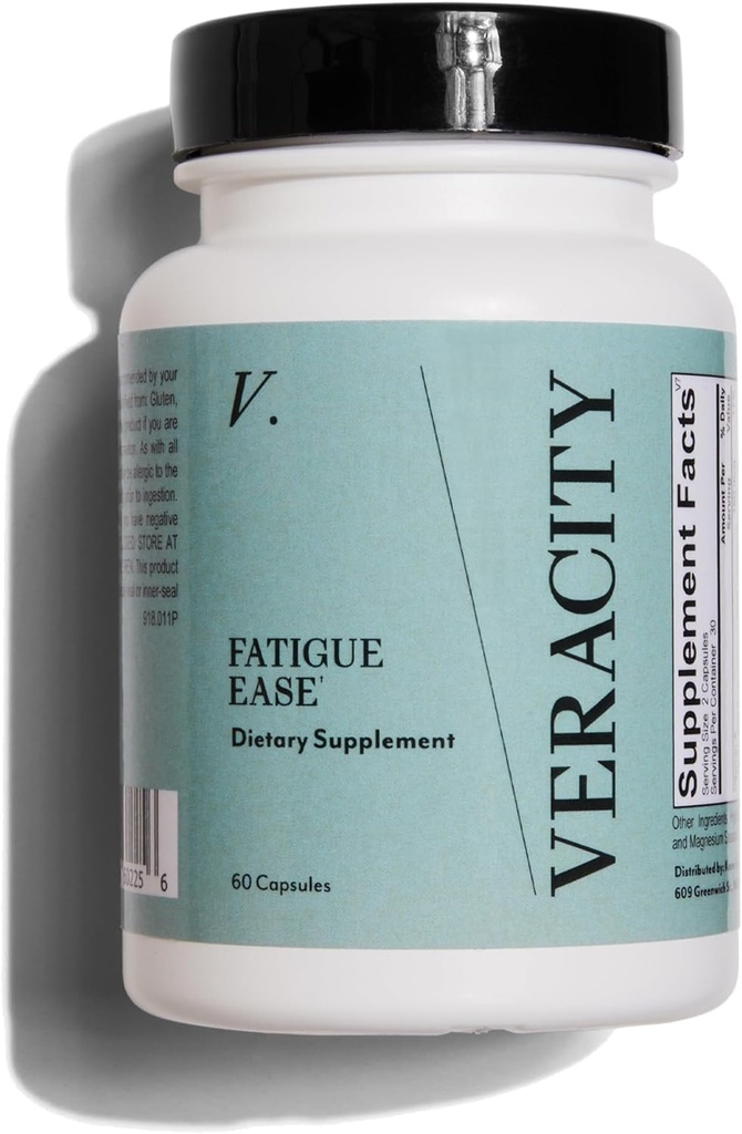 Veracity Fatigue Ease Adrenal תומך תוספת של עמידות מתח, קורטיסול בריא ואנרגיה - תערובת הסתגלות של Ashwagandha, Schisandra ברי, Licorice & Rhodiola - 100% טבעי - 60 קפסולות