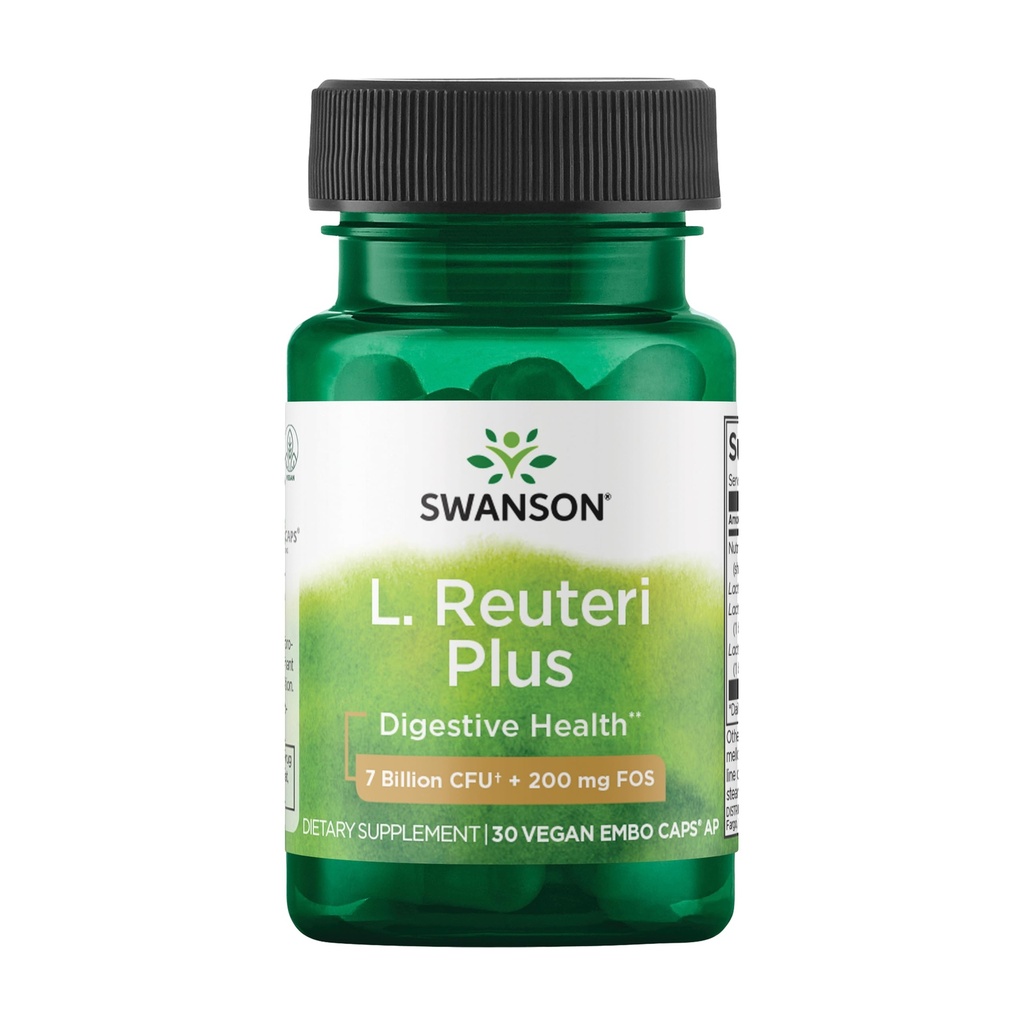 Swanson L. Reuteri Probiotic Plus w/L. Rhamnosus L. Acidophilus & FOS Prebiotic Digestive Support - מקדם את בריאות Gut / 7 מיליארד CFU לכל קפסולה - (30 קפסולות Veggie)