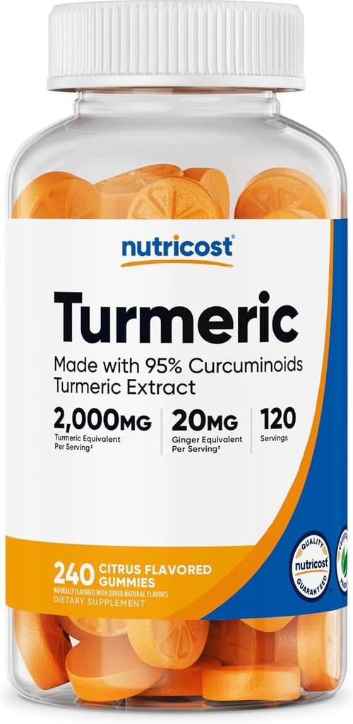 מסטיקנים רעילים (240 מסטיקנים) - Citrus Flavored, Made with 95% Curcuminoids, 120 משרתים, כולל ג'ינג'ר ו Black Pepper, Vegetarian, non-GMO ו- Gluten חינם