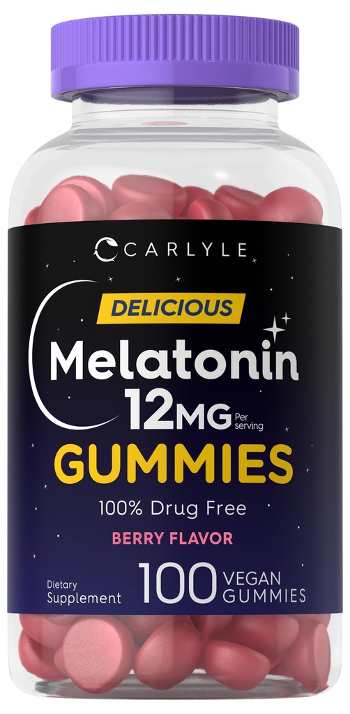 Karlyle Melatonin Gummies 12mg | 100 Count | ברי פלאמור | תוספת טבעונית | Non-GMO, Gluten Freeten Free