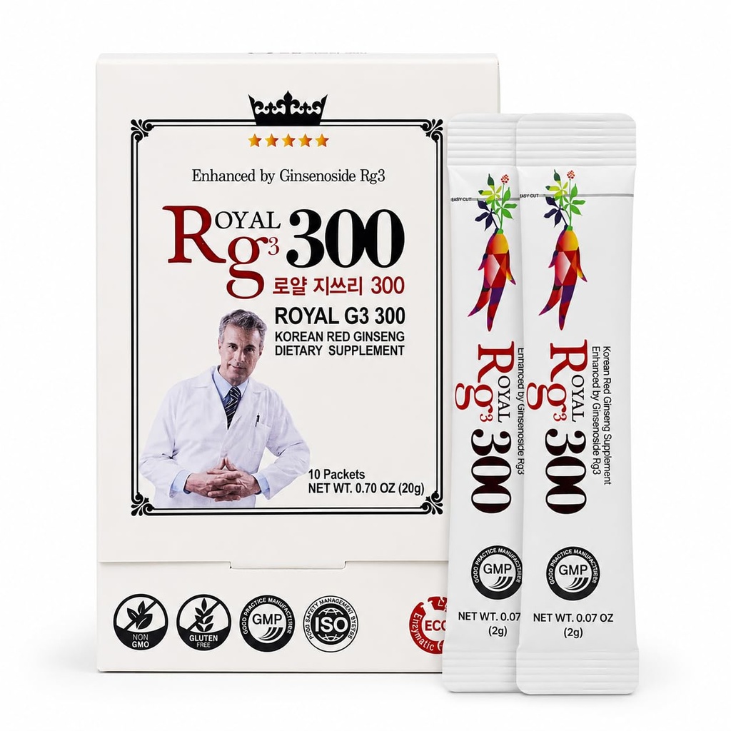 RG3 300 ג'ינסנוסיידס Rg3 Enhanced (Rg3: 50mg / Sachet) קוריאה Red Panax גינזנג אבקת Made בקוריאה, 10 Sachets, Rare Genesenosidesidesideside