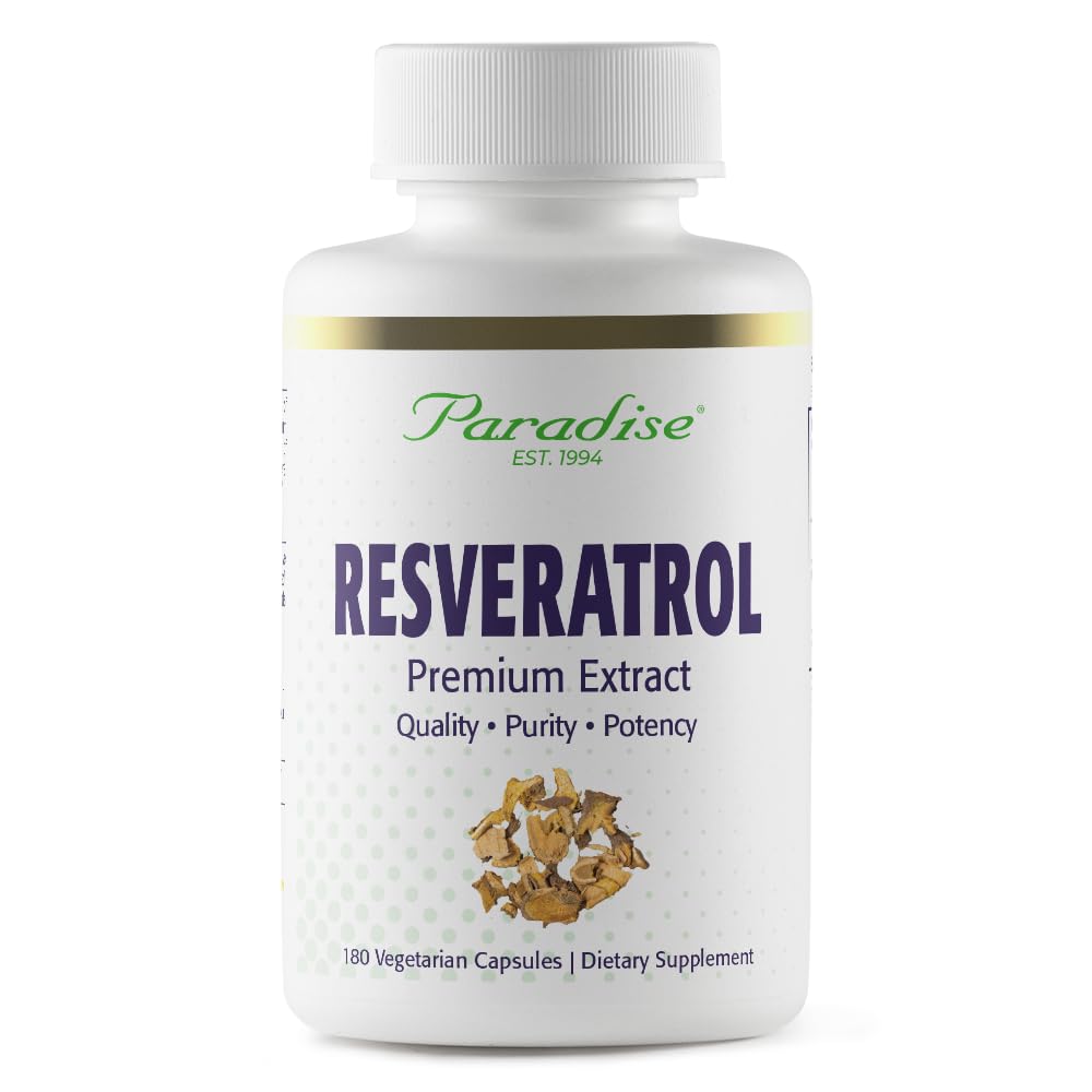 Paradise Herbs Resveratrol, Antioxidant, Super Potent, Ultra Pure, טבעוני, non GMO, Gluten Free, 180 קפסולות צמחוניות