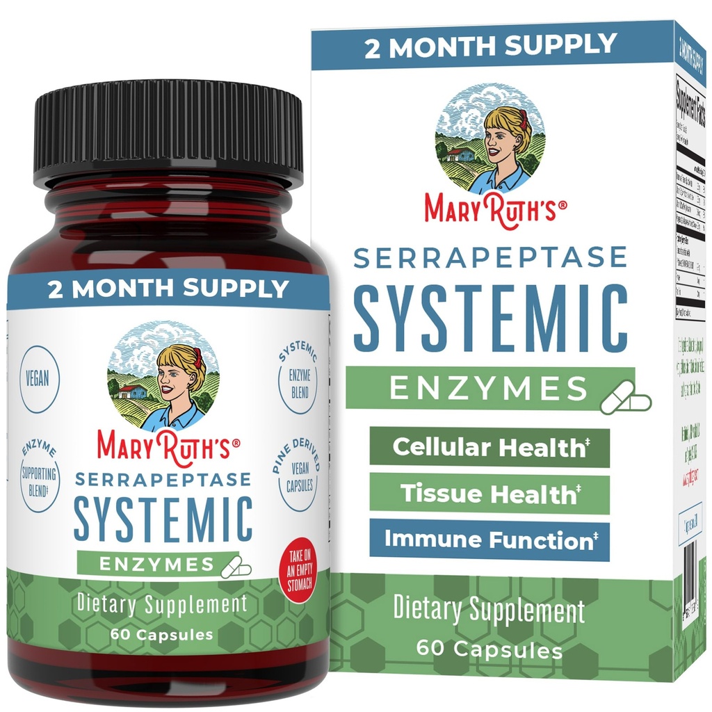 MaryRuth Organics Serrapeptase Enzymes Capsules | Up to 2 Month Supply | Enzyme Supplement for High Potency Sinus Relief Pills| Tissue Health and Cellular Health | Vegan | Gluten Free | 60 Count