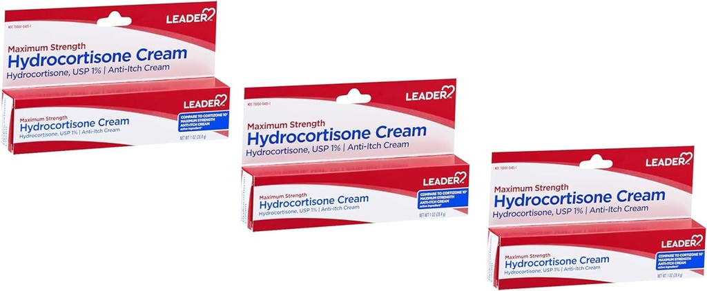מנהיג hydrocortisone Cream, Anti-Itch Lotion for Psoriasis, כוח מקסימלי, קרם הקלה מיידית Itch עבור Mosquito Bites, Eczema, Dermatitis, זיהומים בעור ו טחורים, 1 oz (3)