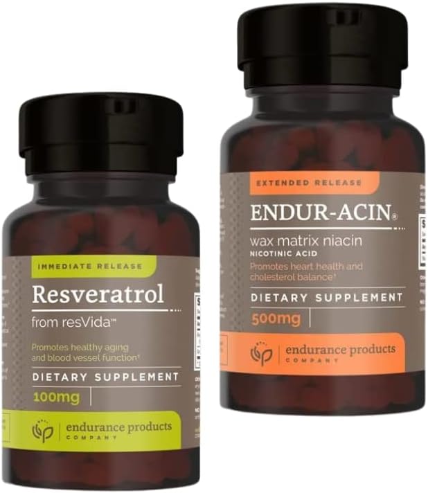 Endurance Products Resveratrol תוסף - Grape Skin Extract - 100 מ"ג Trans-Resveratrol Antioxidant and endUR-ACIN Niacin - ויטמין B3 Niacin 500 מ"ג ו- Low-Flus