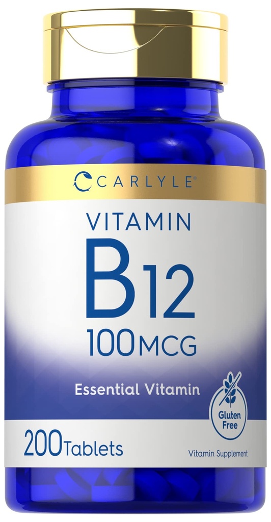 Karlyle ויטמין B12 100mcg | 200 טבליות | תוספי ויטמין חיוניים | טבעוני, non-GMO וגלוטן חינם פורמולה