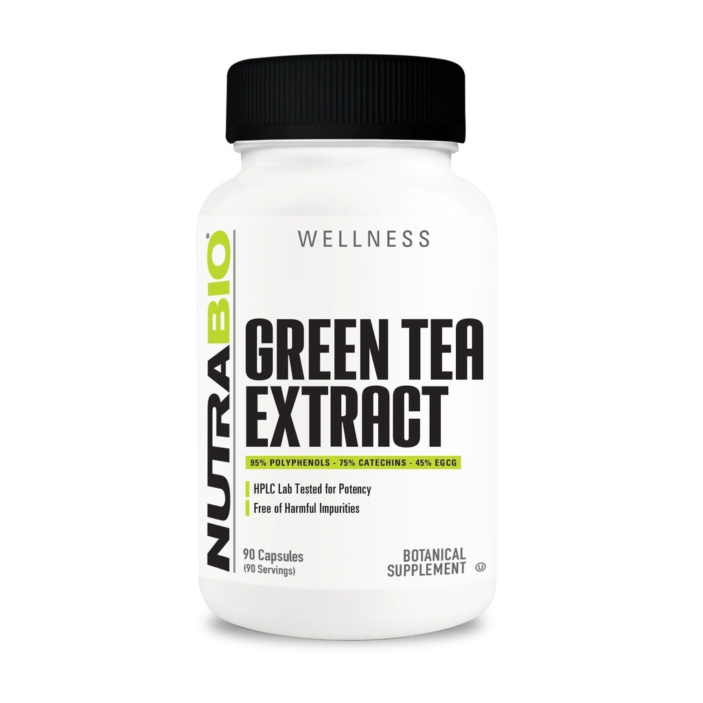 NutraBio Green Tea Extract, Adds Antioxidant יתרונות ומסייע בריאות כללית ו- Well-Being, 500 מ"ג - 90 קפסולות