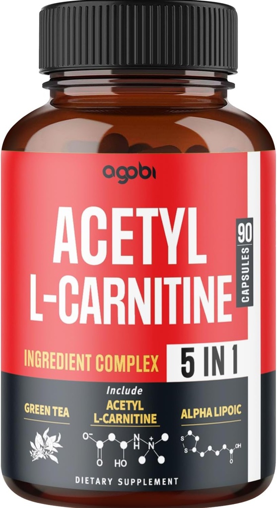 Acetyl L-Carnitine תוסף - 2600 מ"ג 3 חודשים - יחד עם Alpha Lipoic Acid, תה ירוק, קפה ירוק Bean & Raspberry Ketones - Memory & Brain Health Support, Non-GMO - 90 קפסולות טבעוניות