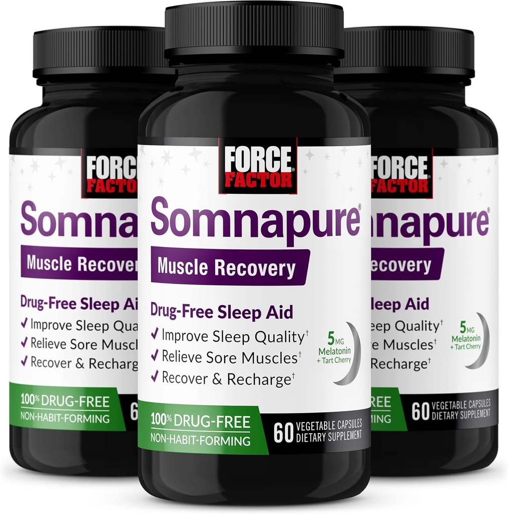 עבור FACTOR Somnapure השרירים Recoveryאיידס עבור מבוגרים עם מלטונין 5 מ"ג, בזיל הקדוש, L-theanine, תוספת לתמיכה בשינה, שריר הקלה, ושיקום שרירים, 180 Caps, 3PackackK