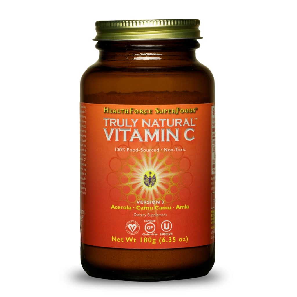 HEALTHFORCE SUPERFOODS Truly Natural ויטמין C - Immune Support Supplement with Camu Kamu ברי - ויטמין C תוסף עבור Immune Health - טבעוני, Non-GMO - 180 גרמים, 30 משרתים