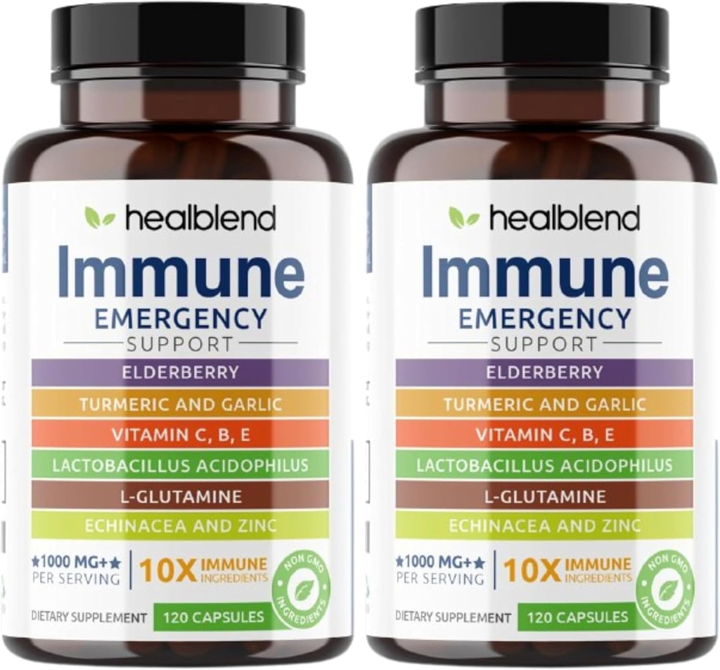 מרפא 10 ב 1 Immune תמיכה תוספת Booster עם Elderberry, Zinc, Echinacea, Turmeric, Lactobacillus Acidophilus, עבור מבוגרים (2 Pack)
