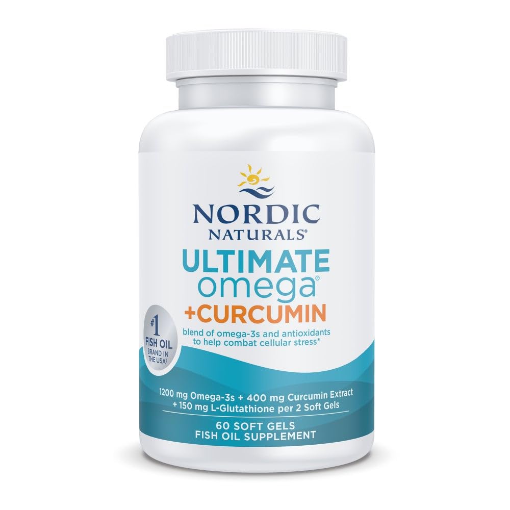 Nordic Naturals אומגה Curcumin, Lemon - 60 Soft Gels - 1200 מ"ג אומגה 3 + 400 מ"ג אופטימיזציה Curcumin - Combats Cell Stress - non-GMO - 30 משרתות