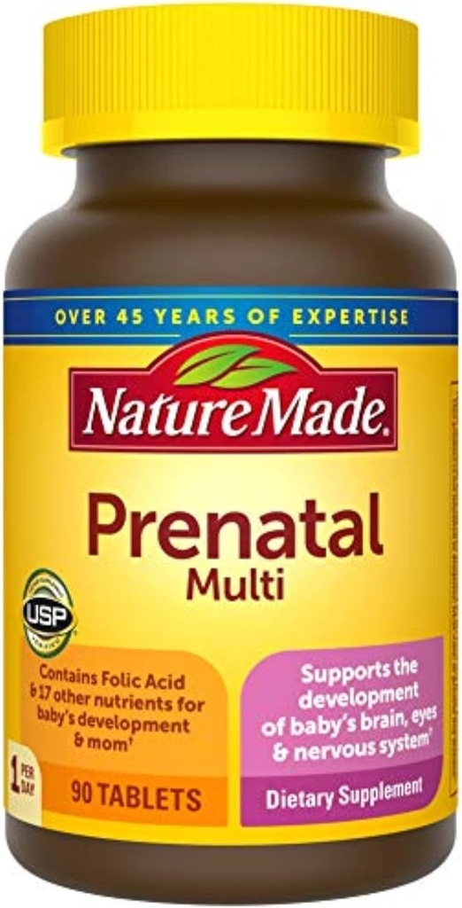 הטבע עשה Prenatal Multi, 90 טבליות, Folic Acid + 17 ויטמינים טרום לידתי מינרלים לתמוך בייבי פיתוח ואמא, ויטמין D3, Calcium, ברזל, Iodine, ויטמין C ועוד (Pack of 3)