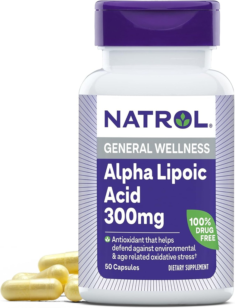 Natrol Alpha Lipoic Acid 300 מ"ג, תוסף תזונה עבור כללי בריאות, 50 קפסולות, 50 יום אספקה