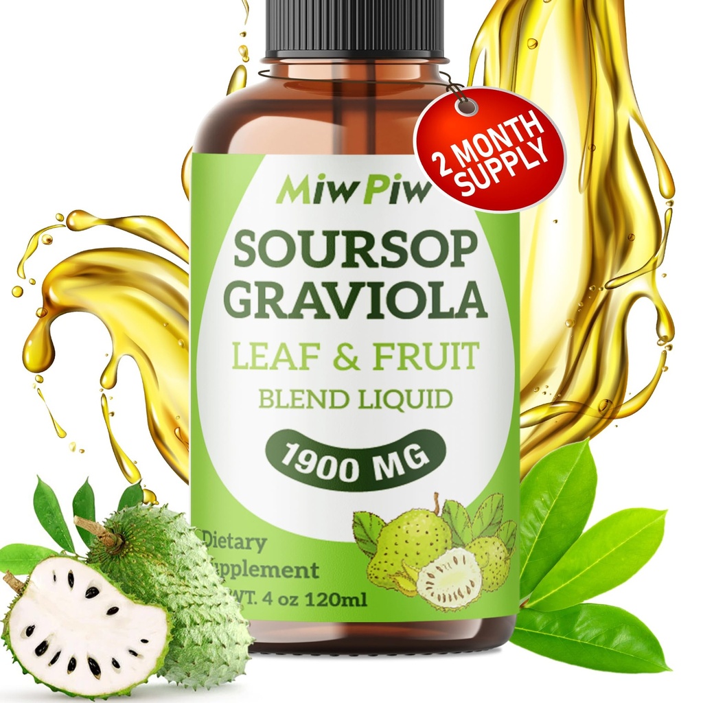 Soursop נוזל טיפות 4 Fl oz עבור תמיכה תאים והתחדשות, Immune Boost, להירגע, Liver ושינה, Soursop bitters נוזל, Herbal גודness, סוכר / גלטן חינם, טבעי פלאמור
