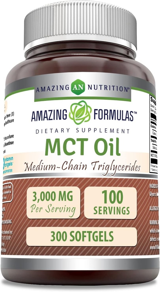 פורמולה מדהימה של שמן MCT | 1000 Mg ל- Softgels | Non-GMO | Gluten-Free | Made in USA (1 Pack, 300 Count)