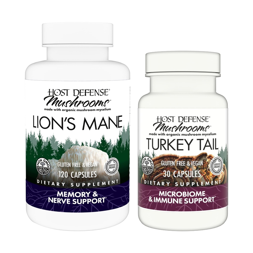 Host Defense Bundle עם קפסולות של אריה, 120 הרוזן וטורקיה Tail כמוסות, 30 Count - תמיכה בבריאות המוח, זיכרון ו Focus - תמיכה בריאות הנפש *