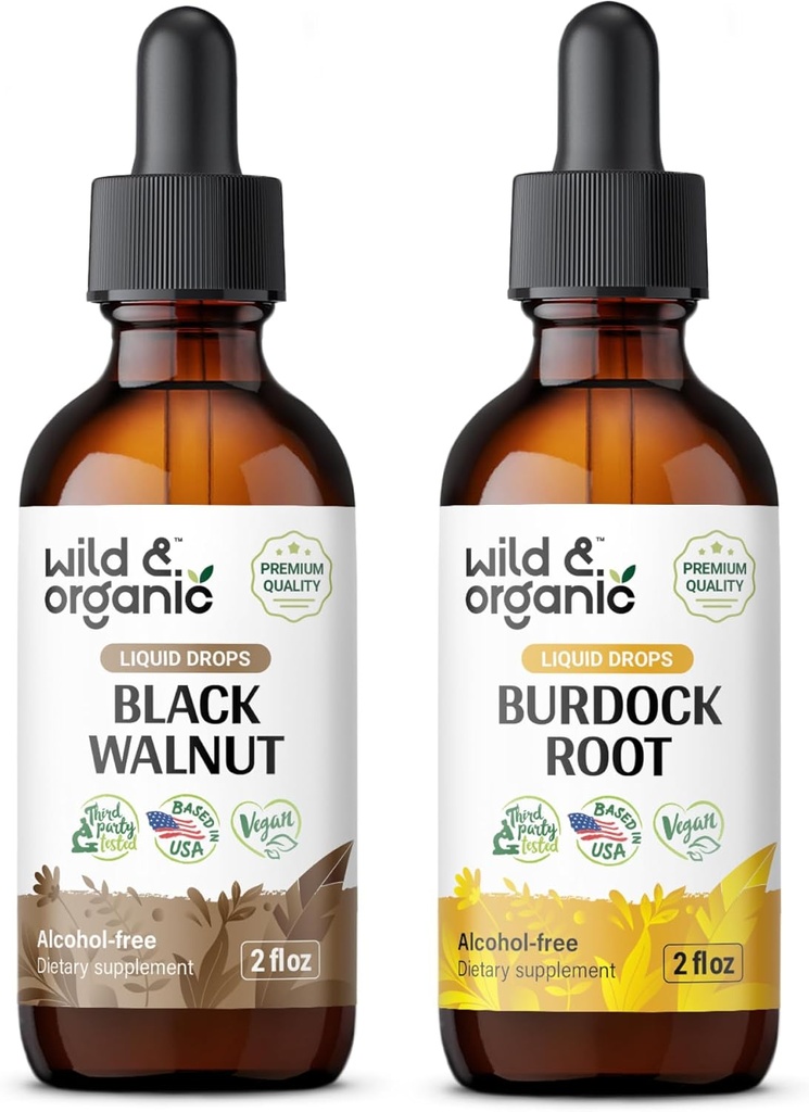 Wild & Organic Black Walnut Tincture 2 fl oz & Burdock Root Tincture 2