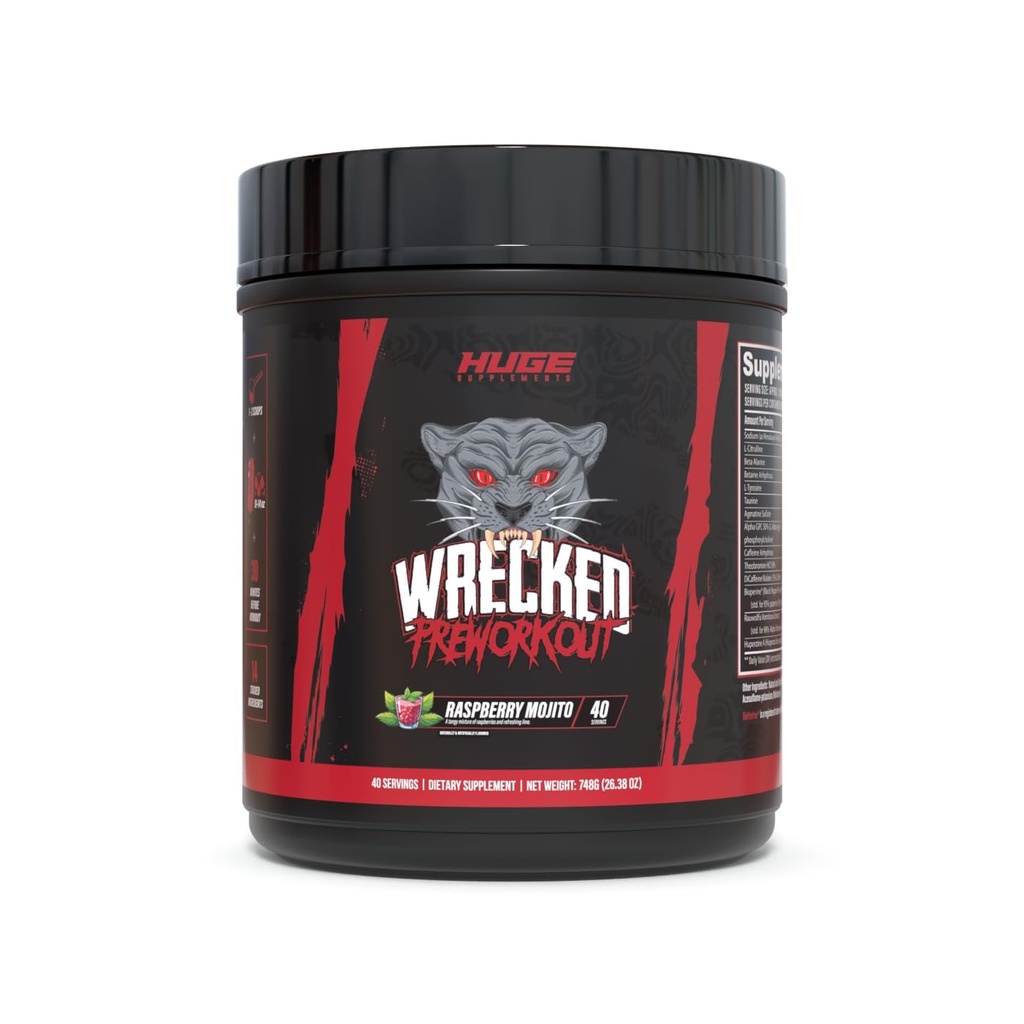 Wrecked Pre Workout, Advanced Formula, Boosts Energy, Focus, Pumps & Performance, 10g L-Citrulline, 6.4g Betaine, 5g Tyrosine, 1g Alpha GPC, 375 מ"ג מהר לפעול Caffeine & More