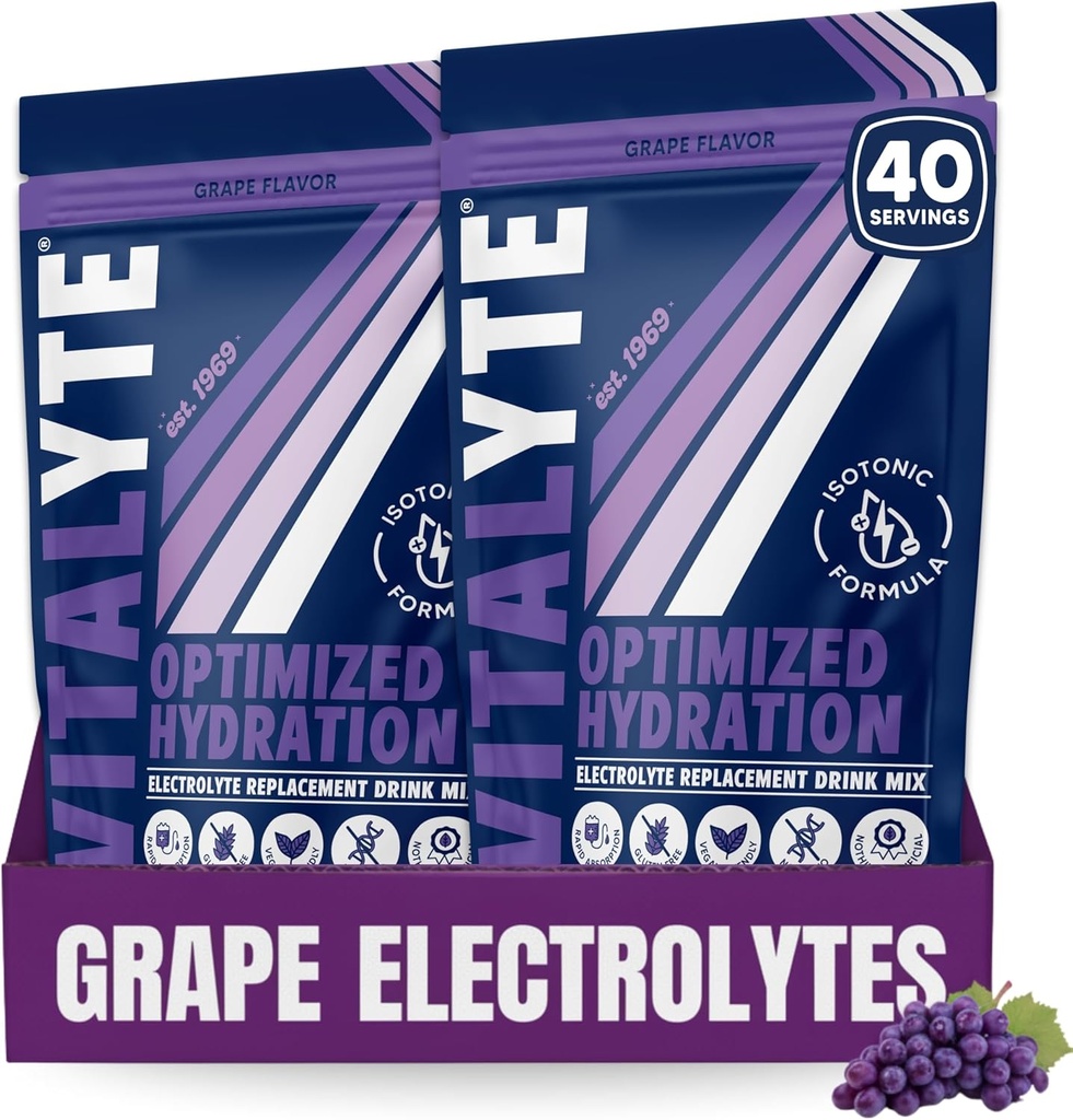 Vitalyte Electrolyte אבקת לשתות Mix, Isotonic Electrolyte hydrotion Mix, Gluten Get Free Post Workout אבקת Mix, Pack of 2, 35 oz. כל אחד, Grape Flavor
